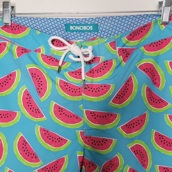 BONOBOS Logo Board Shorts Swimsuit TrunksDrawstring mens 33 Watermelon Pattern - Picture 8 of 13